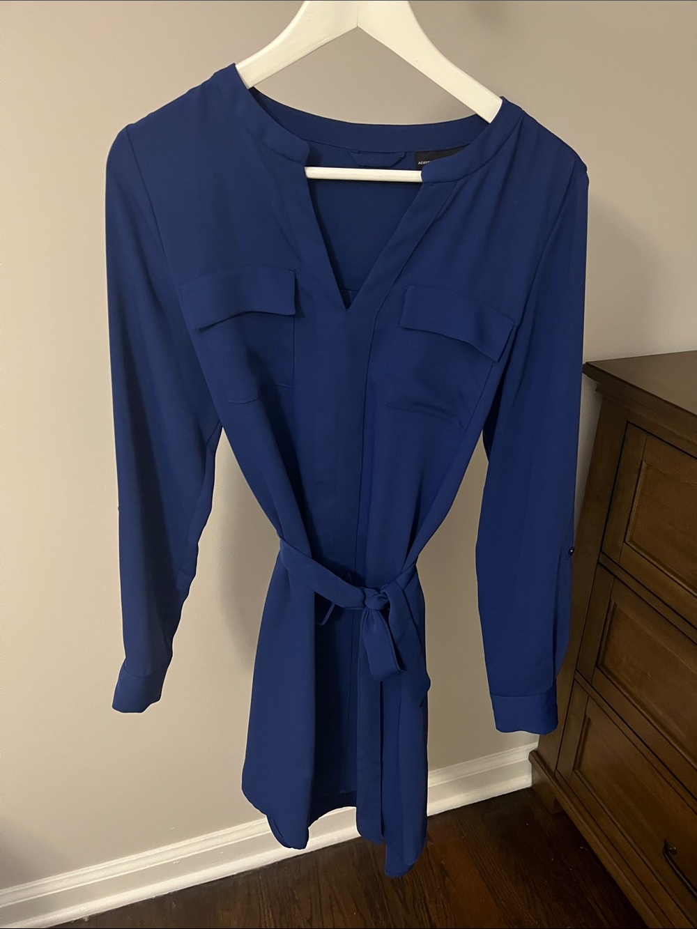 ADRIENNE VITTADINI Belted V-Neck Shirt Dress - Royal Blue